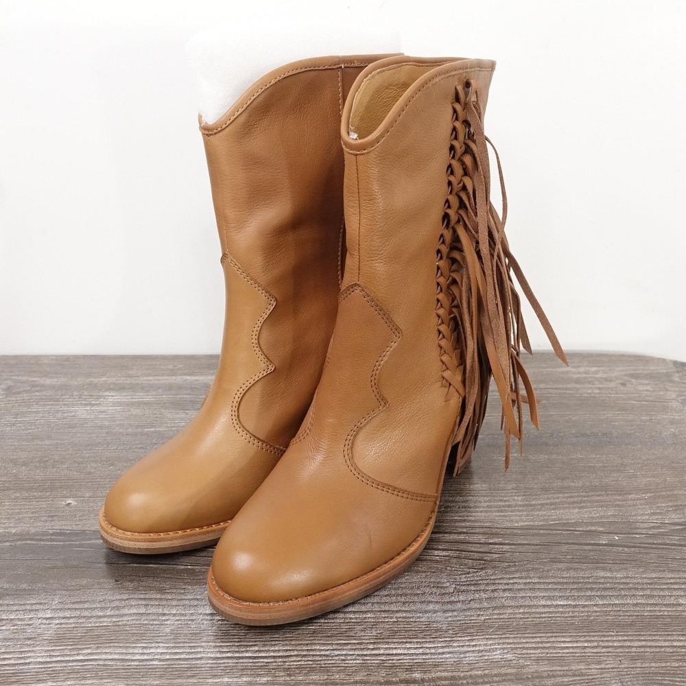New! Frye Corinne Fringe Boots Womens Size 6 Toffee‎ Brown Western Mid-Calf